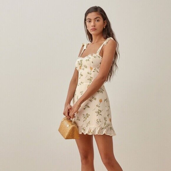 Reformation Christine Citron Mini Dress Size 0 - Picture 1 of 9